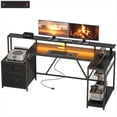 thumbnail image 1 of 76" L-Shaped Gaming Desk with RGB LED Lights, Reversible Computer Table with USB Ports, Monitor Stand & 2 Fabric Drawers, Black Particleboard & Steel Desk for Home Office, 1 of 7