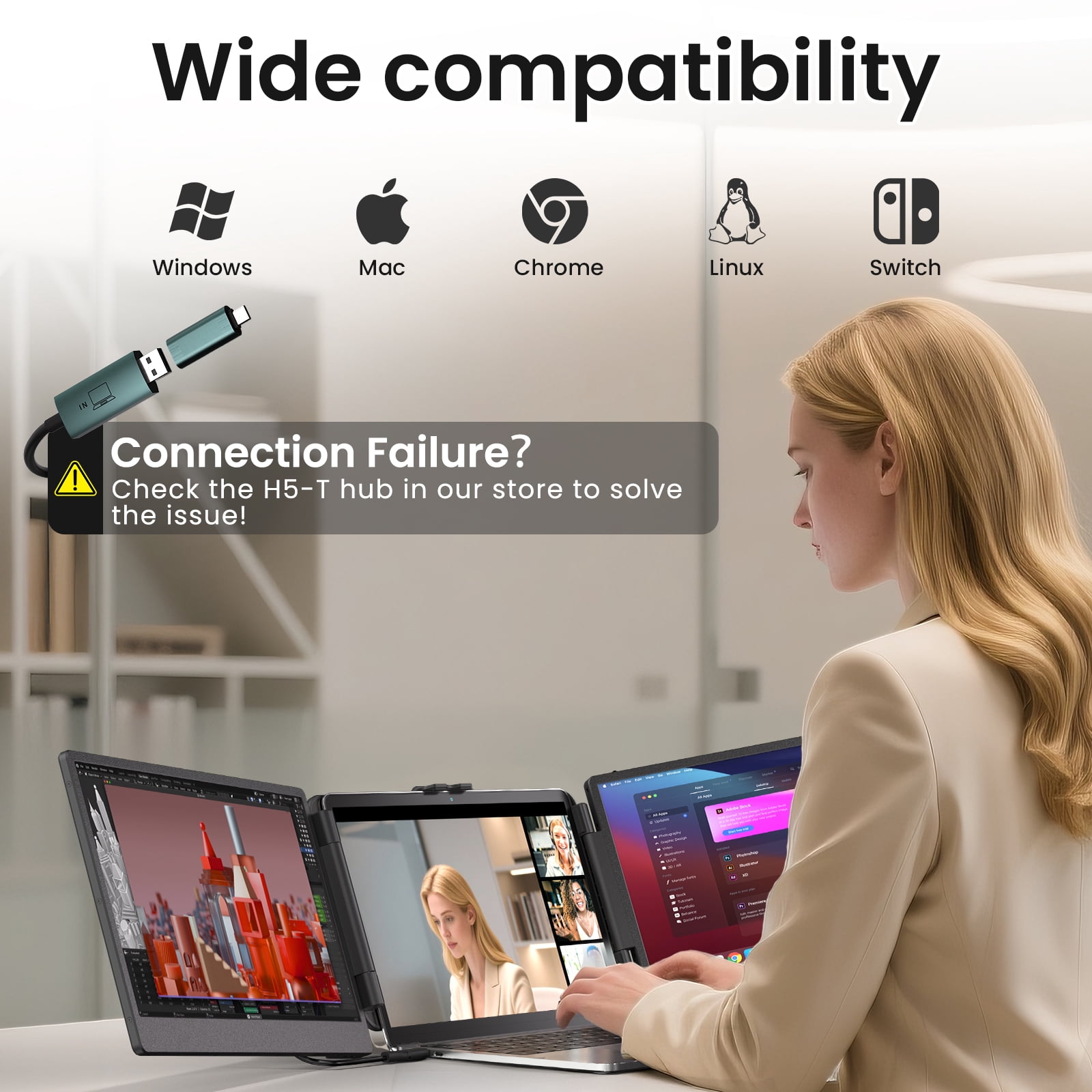 FORKA Laptop Screen Extender Monitor - 14" Portable IPS FHD 1080P, HDMI/USB-A/Type-C, Windows & Mac, Travel/Gaming/Work (Max Length: 15.94")