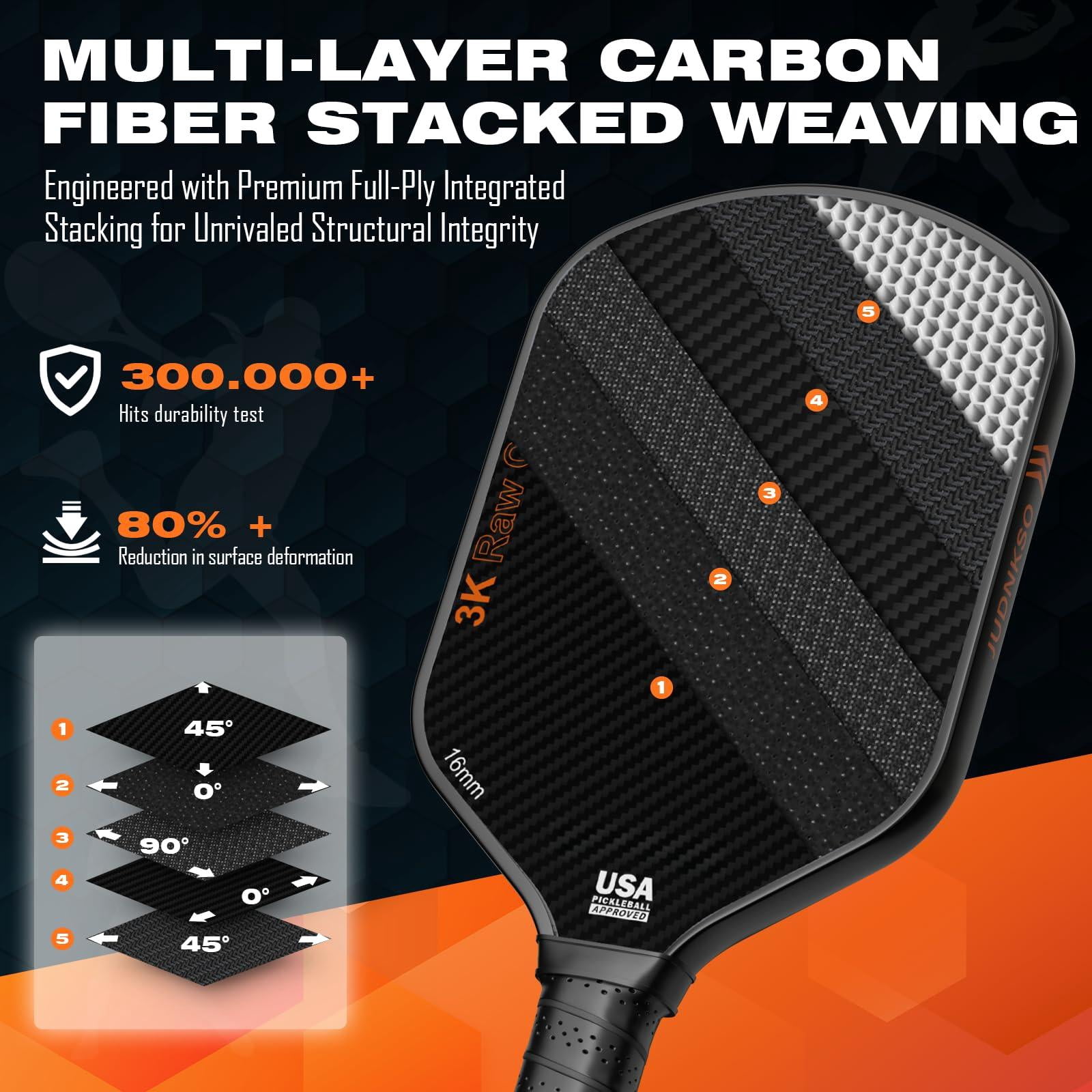 Professional Pickleball Paddles- T700 Carbon Fiber Pickle Racket- 3k Frosted Surface For Enhanced Spin And Friction - Usapa Approved Offensive Long Paddle Intermediate Advanced Players