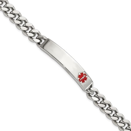 Auriga Fine Jewelry Stainless Steel Polished with Red Enamel Medical ID 8.75 inch Curb Chain Men s Bracelet
