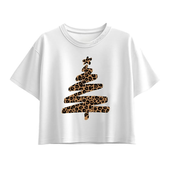 Instant Message - Leopard Print Tree - Youth Girl Short Sleeve Boxy Tee