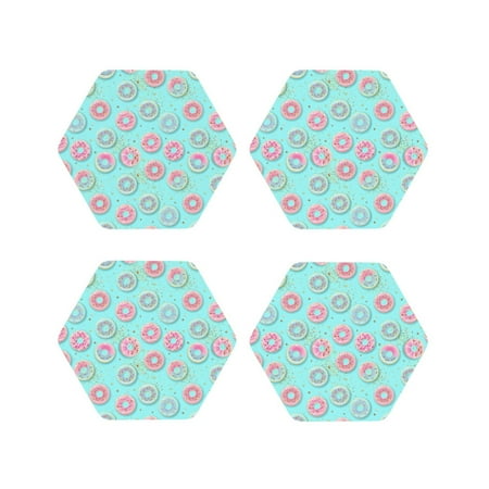 

Honeii Colorful Sweet Donuts Print Leather Coaster Set of 4 Ideal for Safeguarding Your Furniture from Drinks Spills and Effortless Cleanup-Hexagon