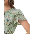 thumbnail image 5 of INSPIRE CHIC Women's Ruffle Sleeve Self-Tie V Neck Above Knee Ruffled A-Line Floral Chiffon Dress XL Light Green, 5 of 6