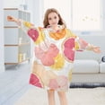 thumbnail image 5 of FORMRS Wearable Blanket Hoodie with Sleeves for Kids Cozy Flannel Sweatshirt, Pink Floral Orange, 5 of 7