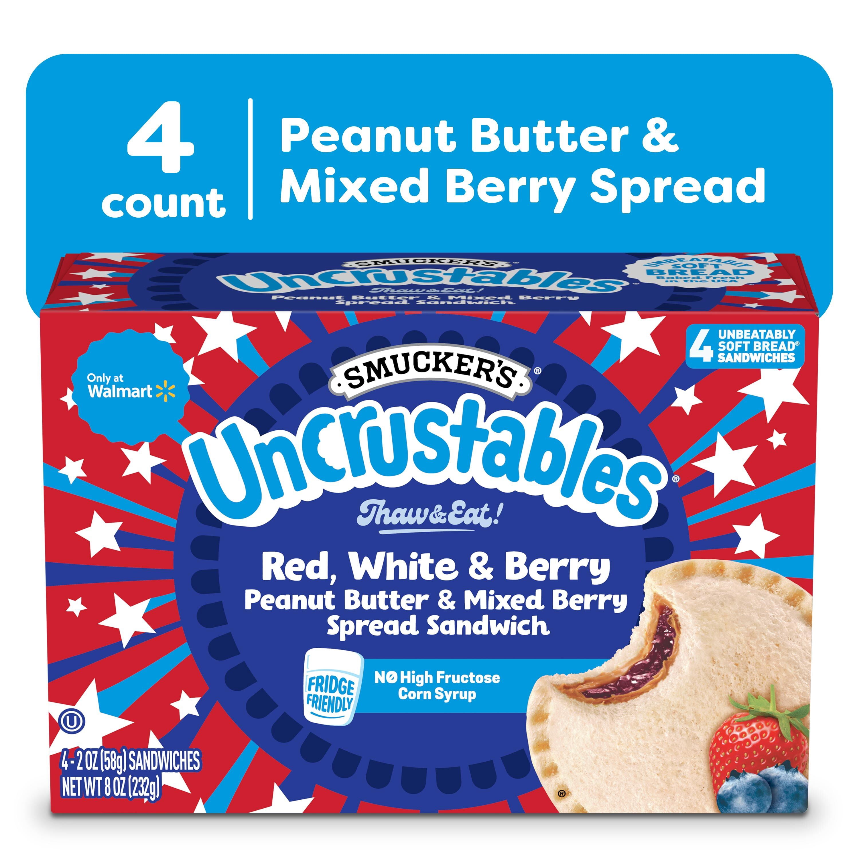 Smucker’s Uncrustables Peanut Butter & Mixed Berry Spread Sandwiches, 2 oz, 4 Count (Frozen)