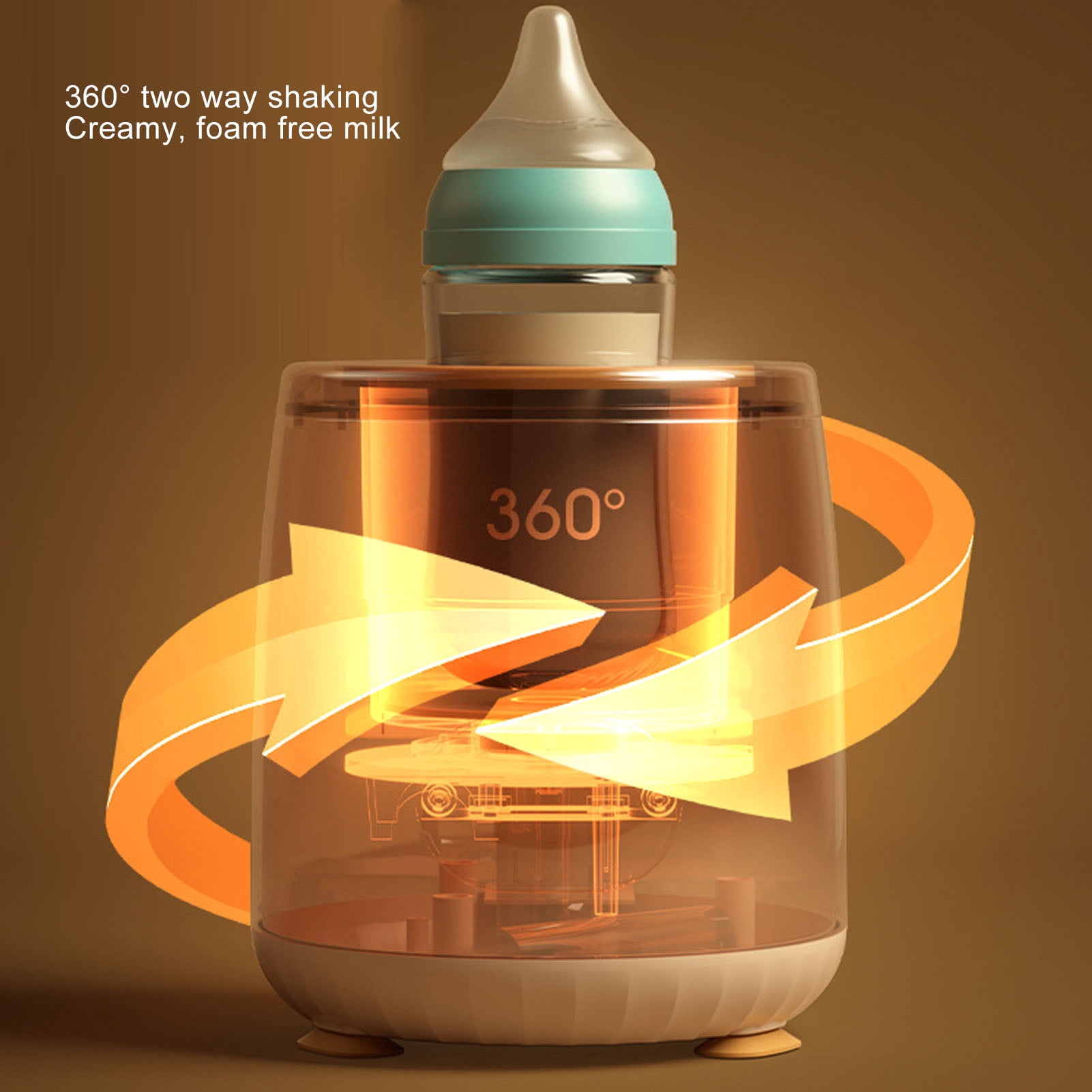 Nieyigj Automatic Baby Milk Bottle Shaker, Heating 5 Levels Timing 360 Degree Rotating USB Rechargeable Formula Mixer For Infants, Beige Color (6 x 5.3 inches / 15.2 x 13.5 cm)