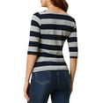 thumbnail image 3 of INSPIRE CHIC Mother's Day Women's Striped Shirts Slim Fit Elbow Sleeves Boat Neck T-Shirt L Navy Gray, 3 of 6