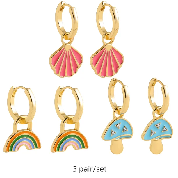 Pendientes de aro coloridos para mujer, aretes Huggie con forma de corazón, estrella, arcoíris, círculo geométrico, joyería creativa, regalo de fiesta, 3 pares/set