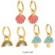 thumbnail image 1 of Pendientes de aro coloridos para mujer, aretes Huggie con forma de corazón, estrella, arcoíris, círculo geométrico, joyería creativa, regalo de fiesta, 3 pares/set, 1 of 5