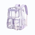 thumbnail image 2 of Transparent Backpack for Women Men, Clear PVC Bookbag Stadium Approved Heavy Duty School Bag with Reinforced Shoulder Straps - Spacious Travel Daypack for Students Teens Adults, Concert, Work, Purple, 2 of 7