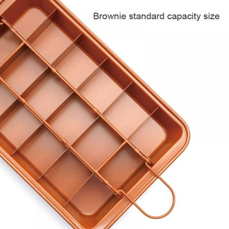 Brownie Pan with Dividers, Divided Non Stick Edge Brownie Pans with Grips Slice, Bakeware Cutter Tray Molds Square Cake Fudge Pan with Built-in Slicer
