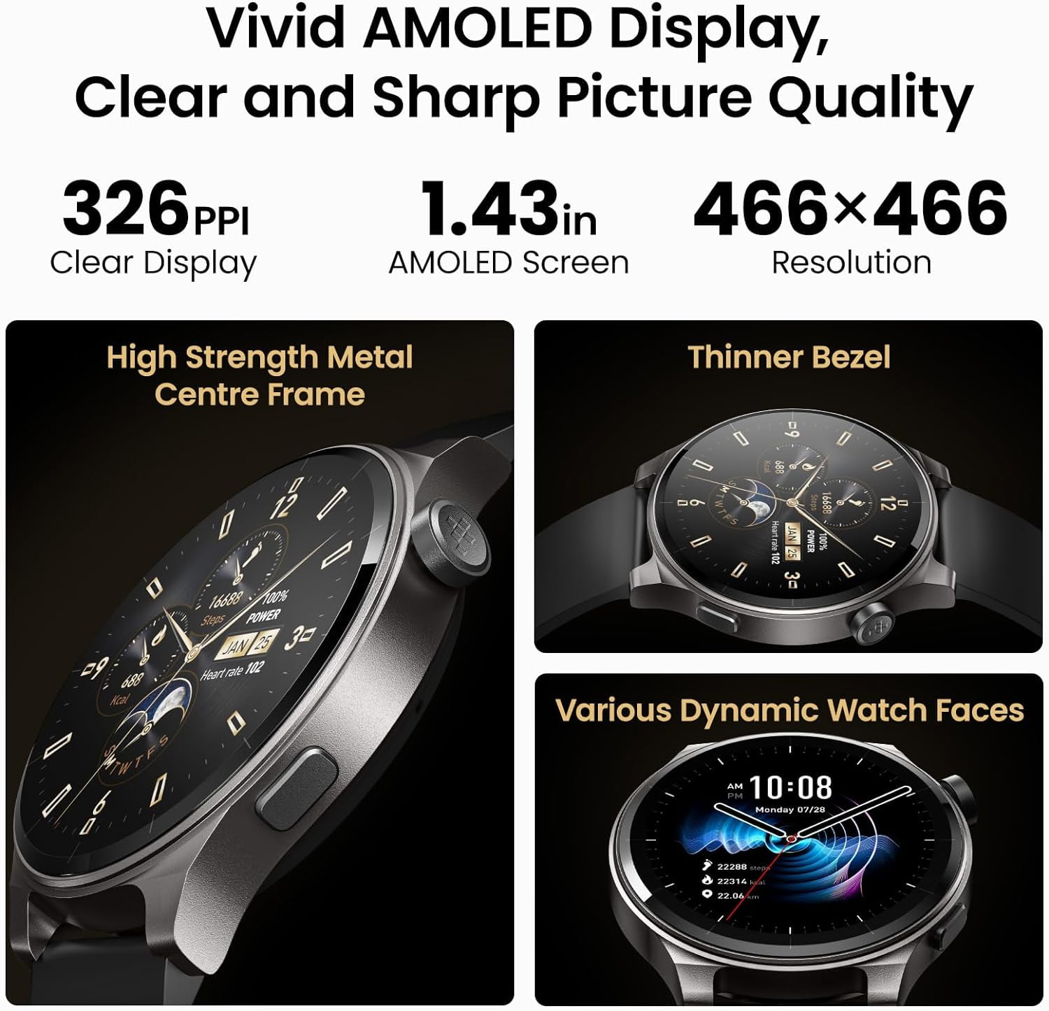 TOZO S5 Smartwatch for Men Women IP68 Waterproof Smartwatch for iPhone & Android,1.43" Ultra-Clear AMOLED Screen,Bluetooth Call(Answer/Make Calls),100+ Sports Modes Fitness Watchs with Sleep Monitor