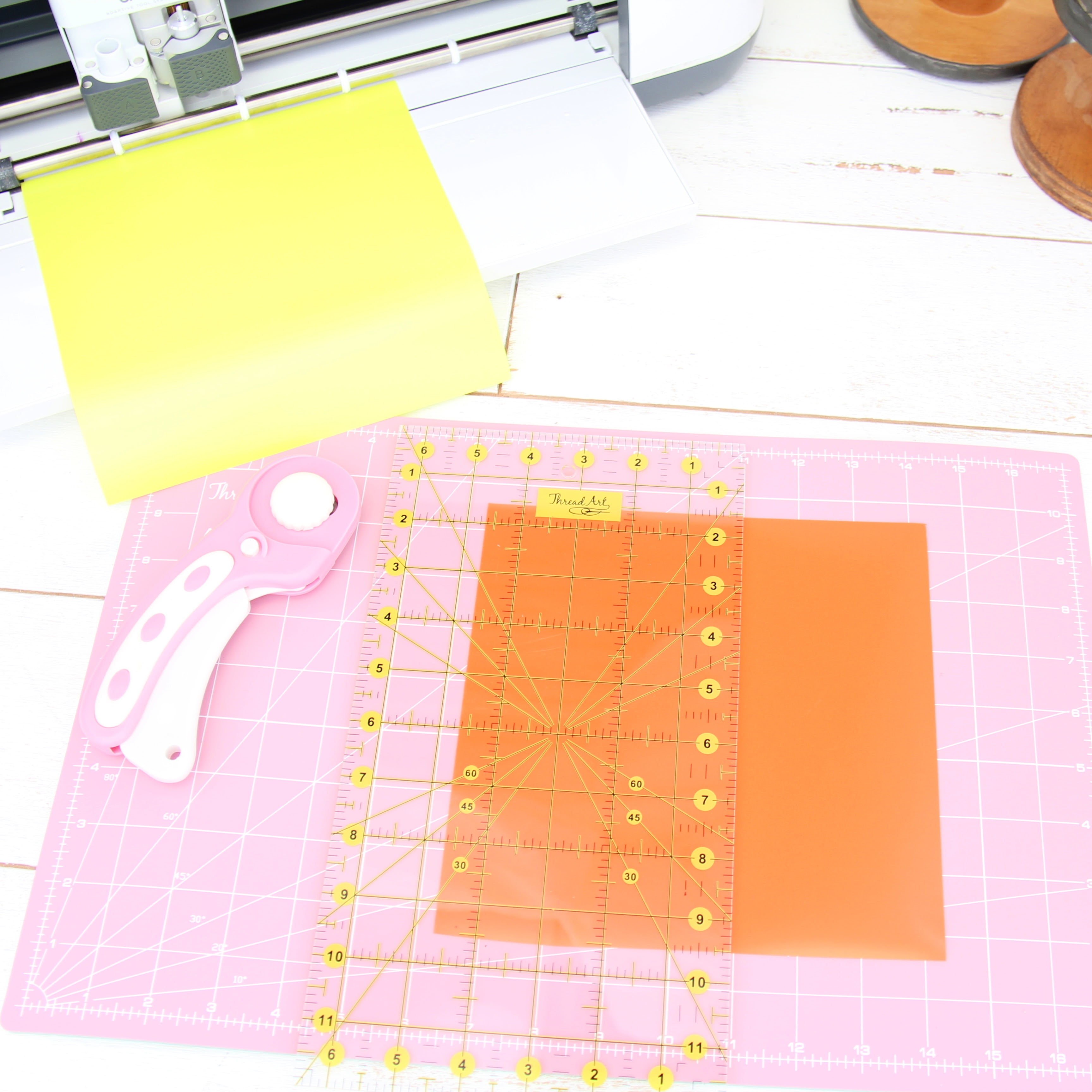 Threadart Rotary Cutter Set | 45mm Fabric Cutter Kit with Blade, 11"x17" Double-Sided Self Healing Cutting Mat, 12"x6" Quilting Ruler | for Sewing, Fabric Cutting, Art Crafting