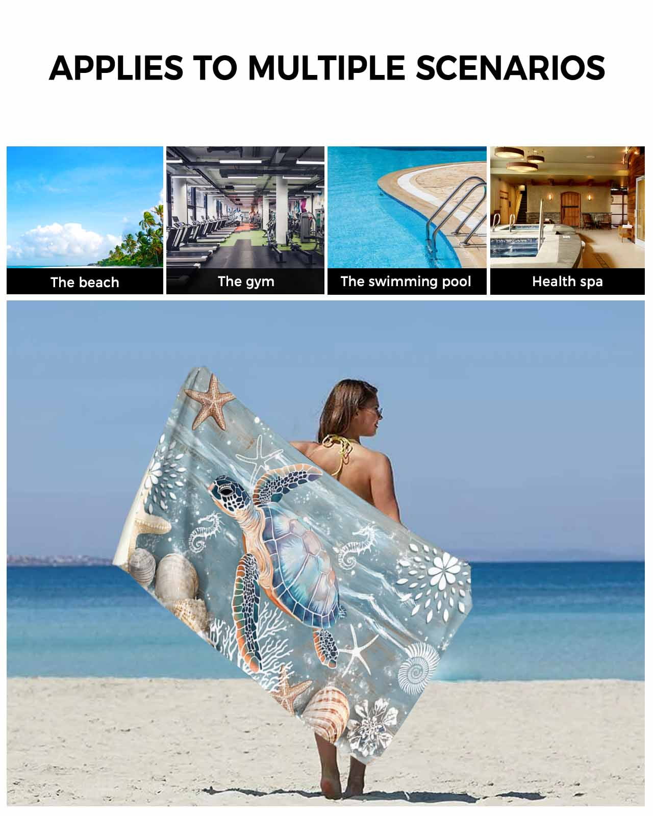 Blue Turtle Coastal Bath Towels for Bathroom Set,Luxury Microfiber Towels Gifts for Women,Beach Kitchen Hand Hair Face Towel and Dish Washcloth,Summer Beach Nautical Starfish Coral Towels+Set