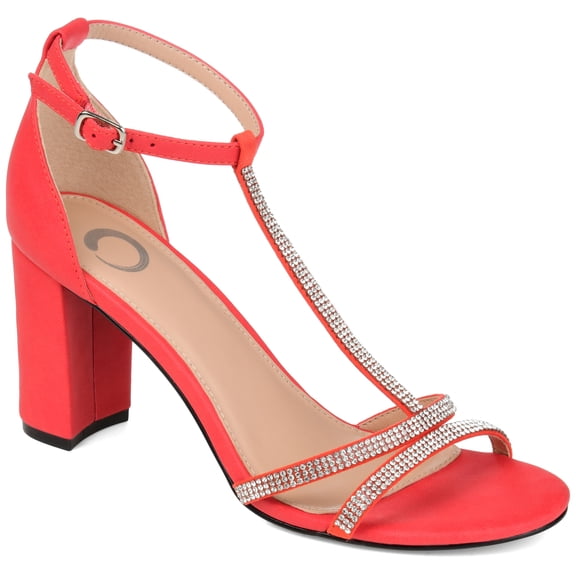 Journee Womens Denali Rhinestone Detail Block Heel Sandals