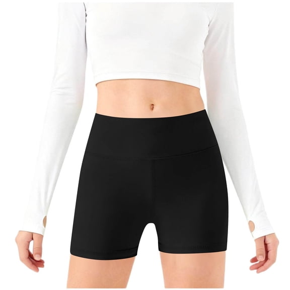 Girls Black Biker Shorts High Waisted - Stretchy Yoga Athletic Shorts for Kids, Workout Play Everyday Wear, 5-6 7-8 9-10 11-12 13-14 Years,Size 11-12 T