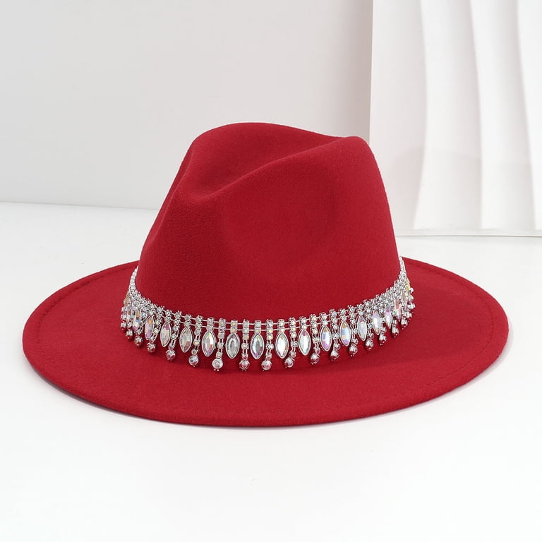 Elegant Red Women\'s Hat with Rhinestone Detail Amazon.com: Red Imitation Rhinestone Hat Brooch Pin for  main image 3