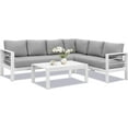 thumbnail image 2 of 4 Pieces Outdoor Aluminum Furniture Set, Patio Sectional Sofa Couch - Conversation Set with Coffee Table and Sofa, White, 2 of 10
