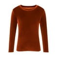 thumbnail image 6 of Kinrui Womens Long Sleeve Velvet Shirts Teens Junior Crew Neck Casual Fall Tops Loose Fit Lightweight Blouse Soft Comfy Shirt Orange,M, 6 of 7