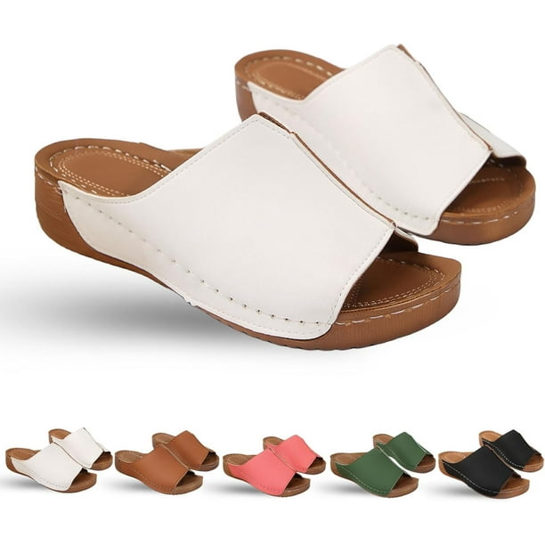 Sandalias ligeras elásticas con amortiguación de suela, sandalias de plataforma, cuñas para mujer, soporte ortopédico para arco, deslizamiento plano