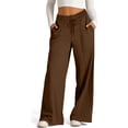 thumbnail image 2 of Womens High Waisted Trousers Fashion Solid Color Straight Wide Leg Casual Long Pants With Pocket Coffee M, 2 of 7