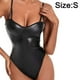 thumbnail image 2 of Body de una pieza ajustado de charol con tirantes finos y cuello sexy para mujer, 2 of 5