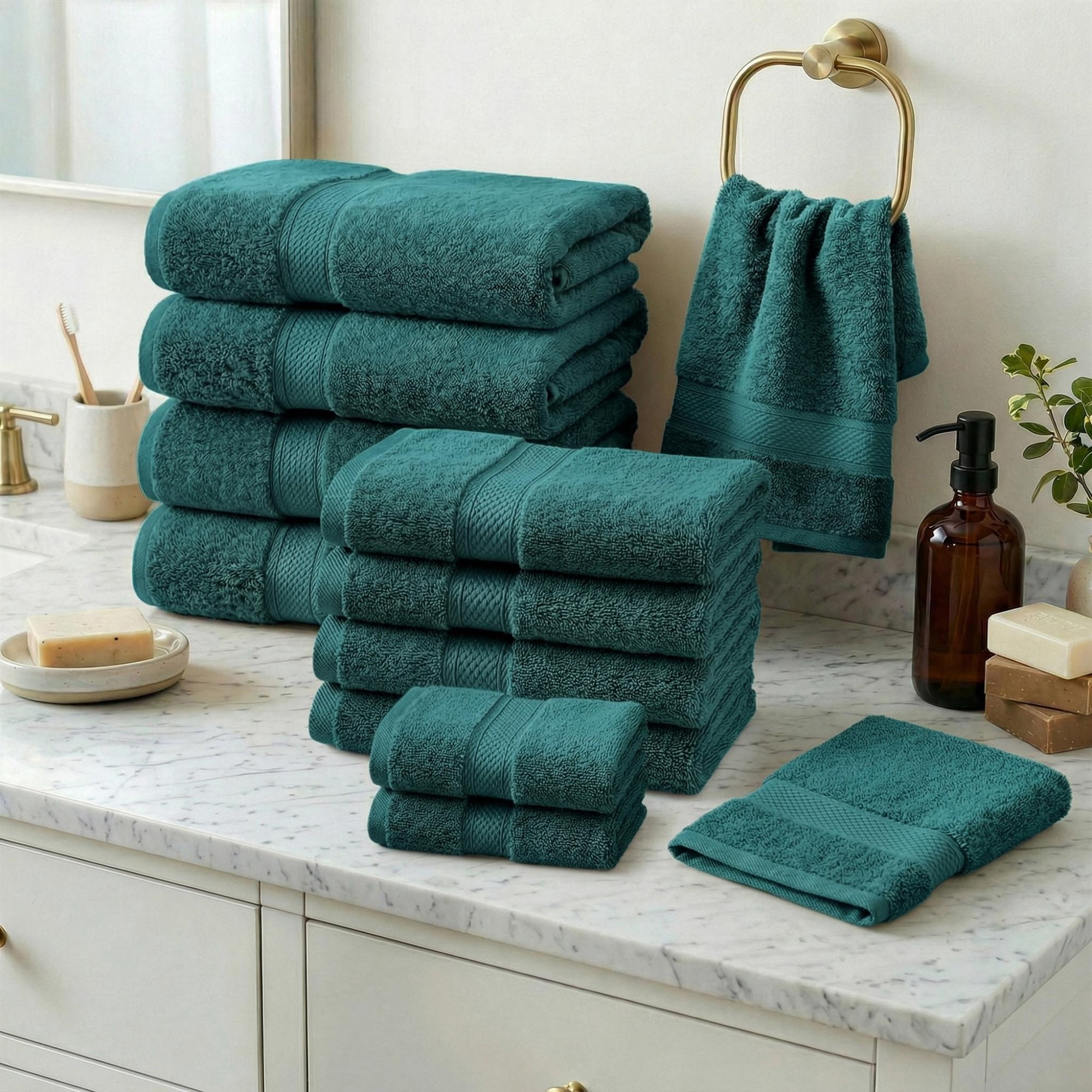Superior Madeline Egyptian Cotton Ultra-Plush 12-Piece Towel Set, Teal