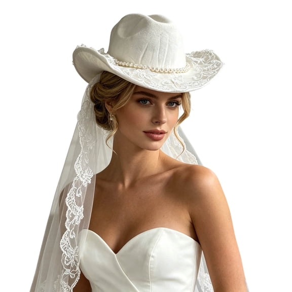 SRZYMJ Cowboy Hat with Veil Party, White Cowgirl Hat Wedding, Bridal Shower Decoration