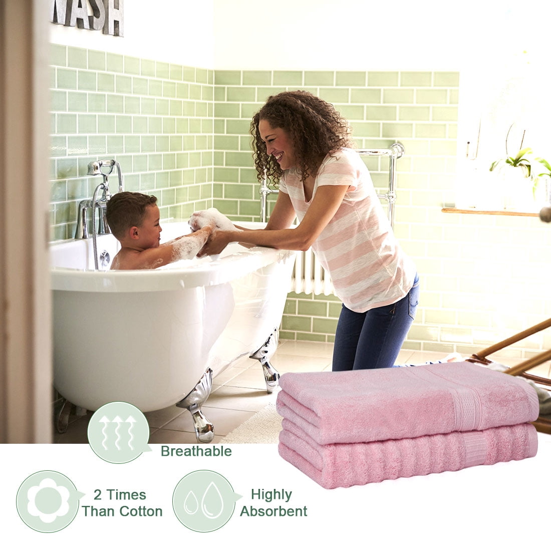 PiccoCasa 2 Pack 27"x54" Bath Towel Set Soft Absorbent Pink