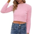 thumbnail image 2 of Qertyioot Pull pour le Printemps 2024 Women'S Chemise de Couleur Unie à Manches Longues Col Rond Col Rond, 2 of 3