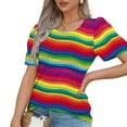 thumbnail image 4 of QATAINLAV Tunic Tops for Women Loose Fit Dressy Casual Blouses Short Sleeve Pleated Rainbow Tshirts 2025 Fashion Summer Tees Shirt Multicolor L Today's Lightning Sales, 4 of 8