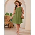 thumbnail image 4 of SHOWMALL Women's Plus Size Sleeveless Dress with Pockets, Pleated Chest Summer Sundress, Army Green 5X Soft Breathable Tank Dress for Beach & Vacation, 4 of 7