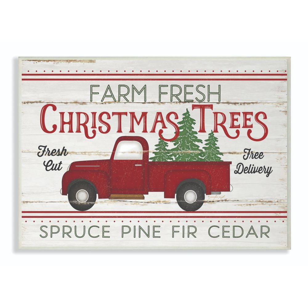 Stupell Industries Farm Fresh Christmas Trees Red Truck Holiday Word ...
