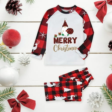 

ERTUTUYI Kid Sleepwear For Christmas Family Matching Pajamas Cute Big Headed Deer Print Pjs Plaid Long Sleeve Tops And Pants Soft Casusal Holiday Sleepwear White 120
