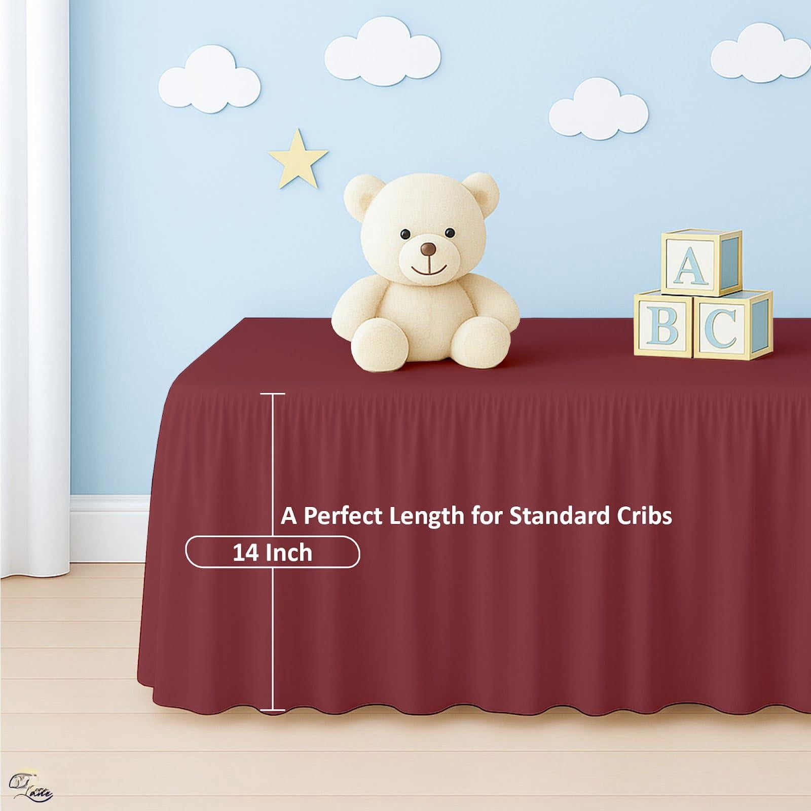 Burgundy Skirt Dust Ruffle  Soft & Durable Bedding For Or Fits Standard 28" X 52" With 14" Drop Classic Ruffled Design