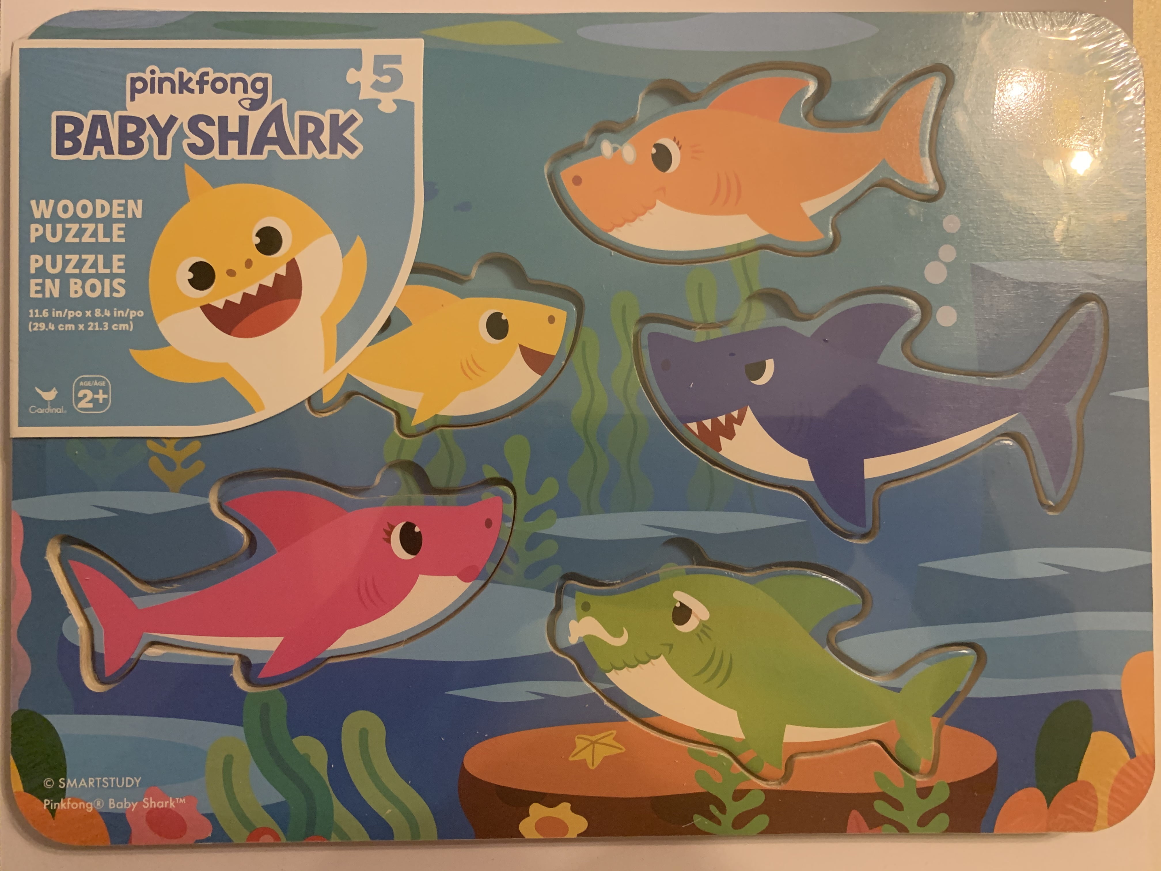 Pinkfong Baby Shark 5 Style Wood Puzzles in Wooden Storage Box for Kids 