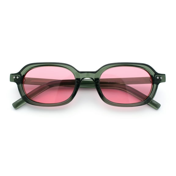 Hipster Narrow Oval Hustler Pop Color Lens Mid Temple Sunglasses Green - Pink