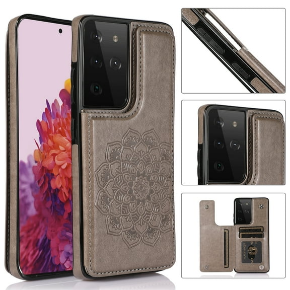 For Samsung Galaxy S21 Ultra 5G Double Buckle Mandala PU TPU Phone Case