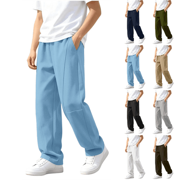 Boys Sweatpants Elastic Waist Loose Straight Leg Sweat Pants with Pockets Solid Color Casual Workout Joggers Pants 5-15 Years