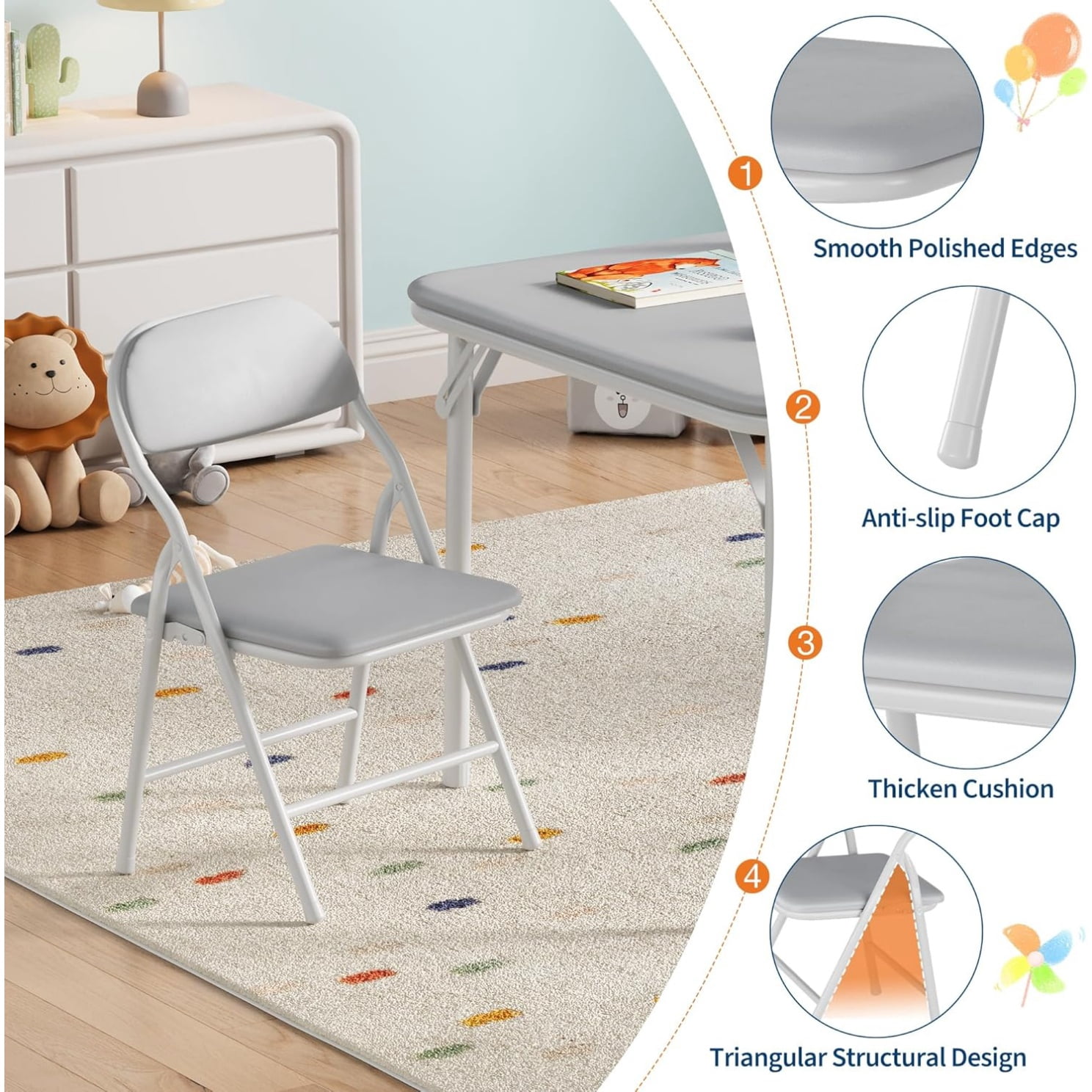 3/5 Piece Kids Folding Table and Chairs Set, Toddlers Boys Girls Games Table and Chairs Set, Activity Table and Chairs Set for Dining Room,Daycare,Classrooms