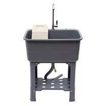 1-Compartment Utility Sink Laundry Tub Freestanding Washing Sink w/ Faucet Washboard & Drain