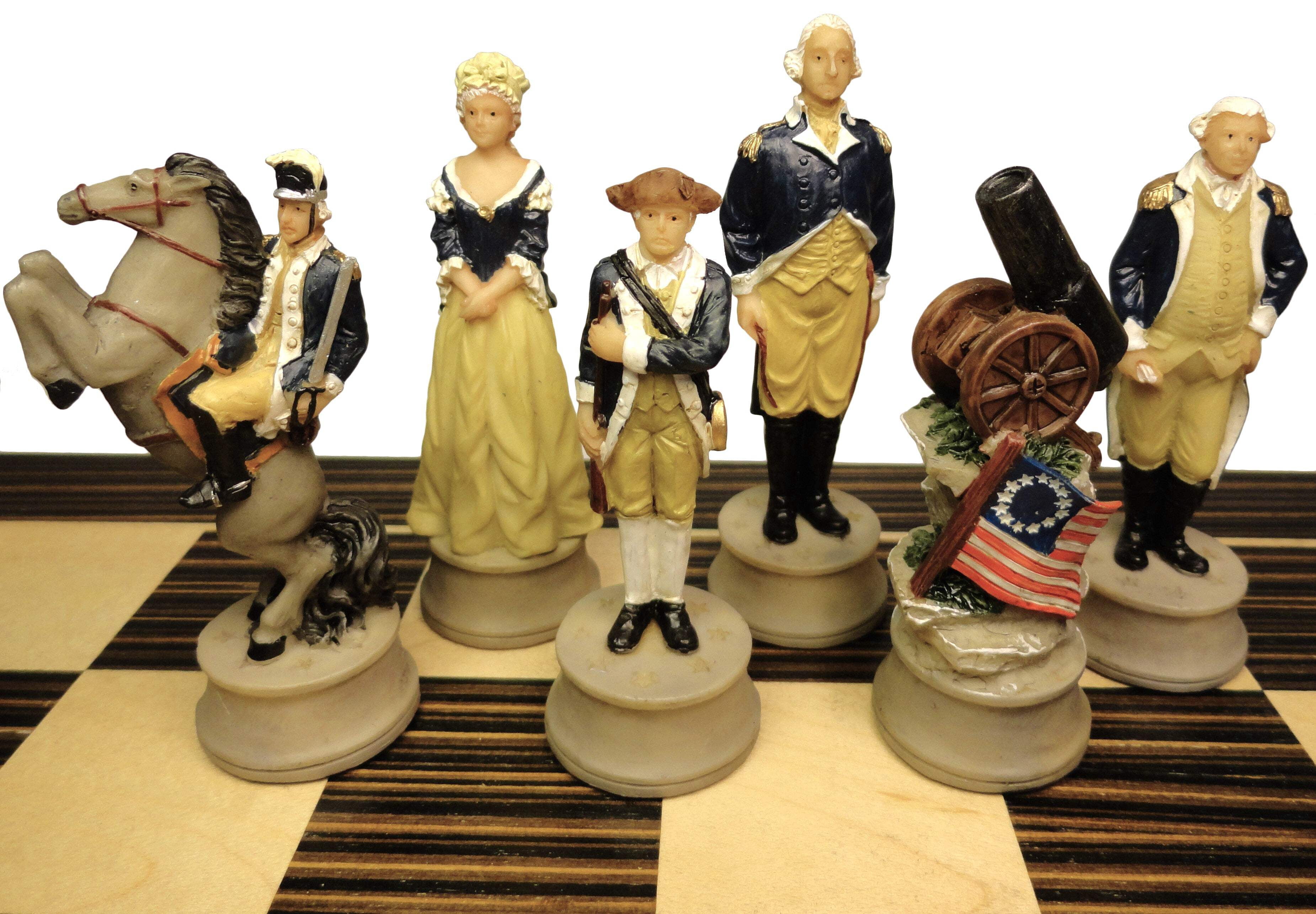 American REVOLUTION Chess Set W 14" Ebony Black  Maple Wood Board Independence