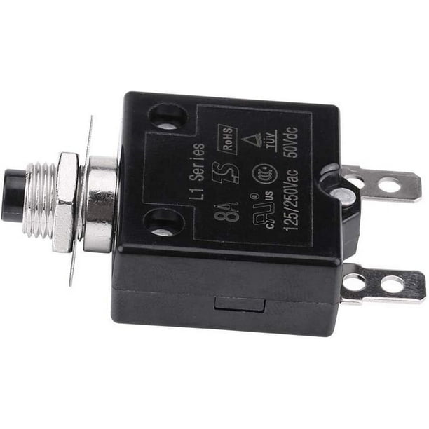 Push Button Circuit Breaker – 10A Thermal Overload Protector, Manual Reset, AC 125-250V / DC 50V, For Automotive & Industrial Use