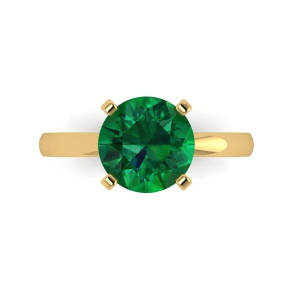 Clara Pucci 14K Yellow Gold 3ct Emerald Solitaire Ring for Women