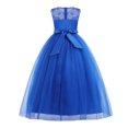thumbnail image 2 of IDOPIP Little Big Girls Tulle Retro Vintage Dresses Flower Lace Pageant Party Wedding Floor Length Dance Evening Gown 12-13 Years Royal Blue, 2 of 7