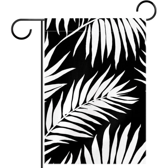 Black White Palm Leaf Garden Flag 12x18 Inch Double Sided Outdoor Decorative Yard Flag for Holiday Seasonal Decoration