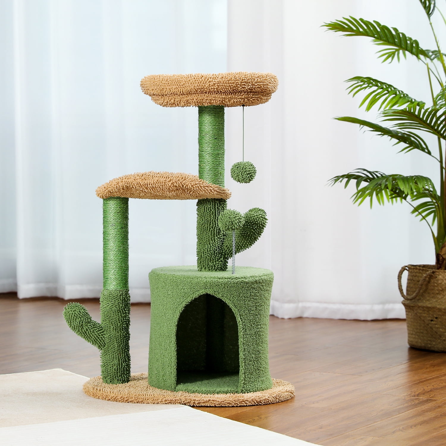 Canddidliike Cactus Cat Tree Bed Plush Perches with Fluffy Balls and Scratching Post Canddidliike Cactus Cat Tree Bed Plush Perches with Fluffy Balls and Scratching Post