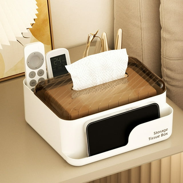 CQCYD under $5 Tissue Box Cover Holder with Storage, Napkin Tissue Box Cover Multifunctional Stationery Remote Control Box Facial Tissue Holder Case Dispenser Organizer Caddy for Home Office Bathroom