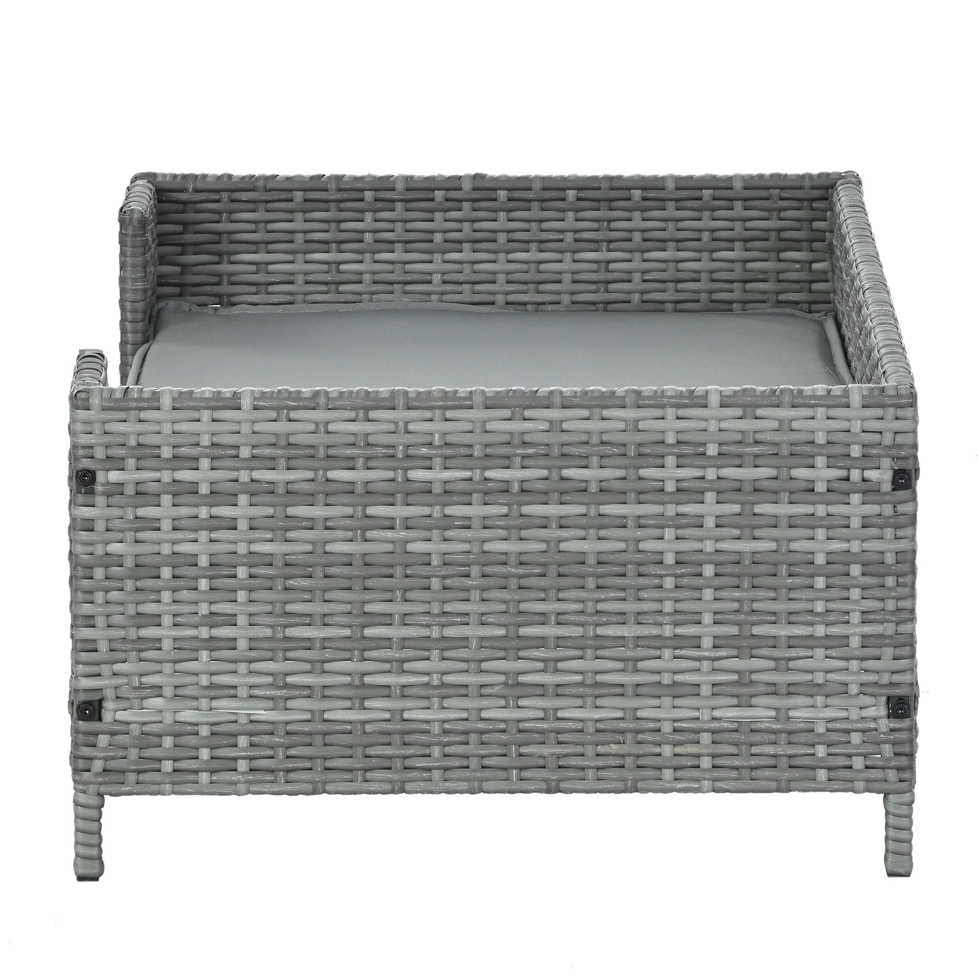 Pefilos 35" PE Wicker Dog Sofa Bed for Small Dogs Elevated Raised Rattan Pet Bed for Indoor/Outdoor with Removable Cushion Lounge, Gray