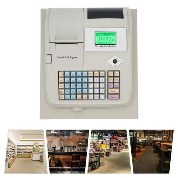 Miumaeov 48 Keys Commercial Electronic Cash Register with Flat Keyboard & Thermal Printer for Retail Restaurant